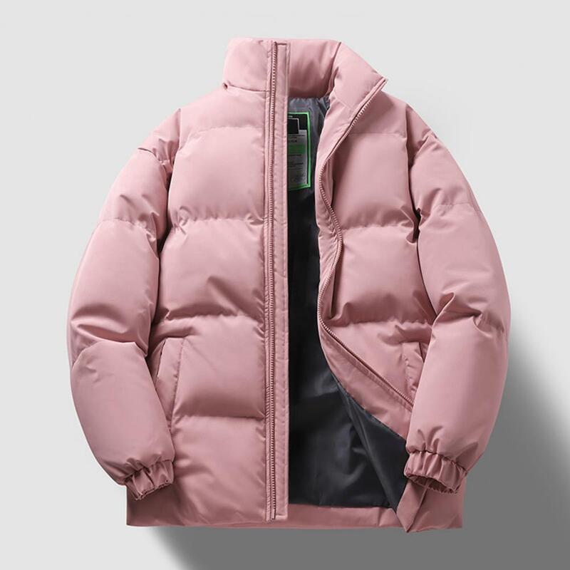 Jaqueta acolchoada unissex com gola e fechamento do zíper, casaco de algodão ao ar livre, proteção do pescoço, inverno