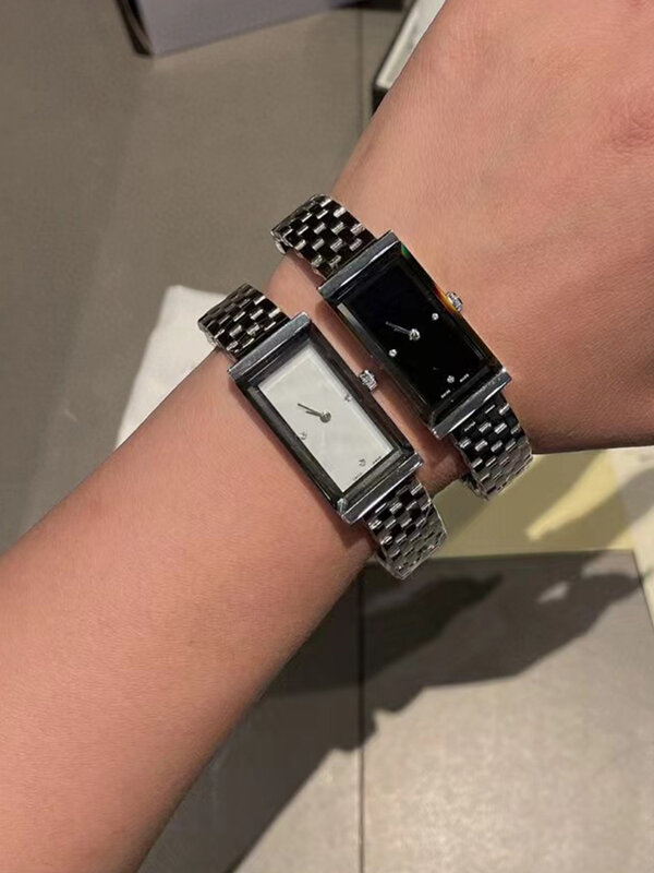 Designerski stalowy kwadratowy zegarek z jednym diamentowym kątem, wodoodporny zegarek kwarcowy 2024, nowy damski zegarek, modny, luksusowy zegarek