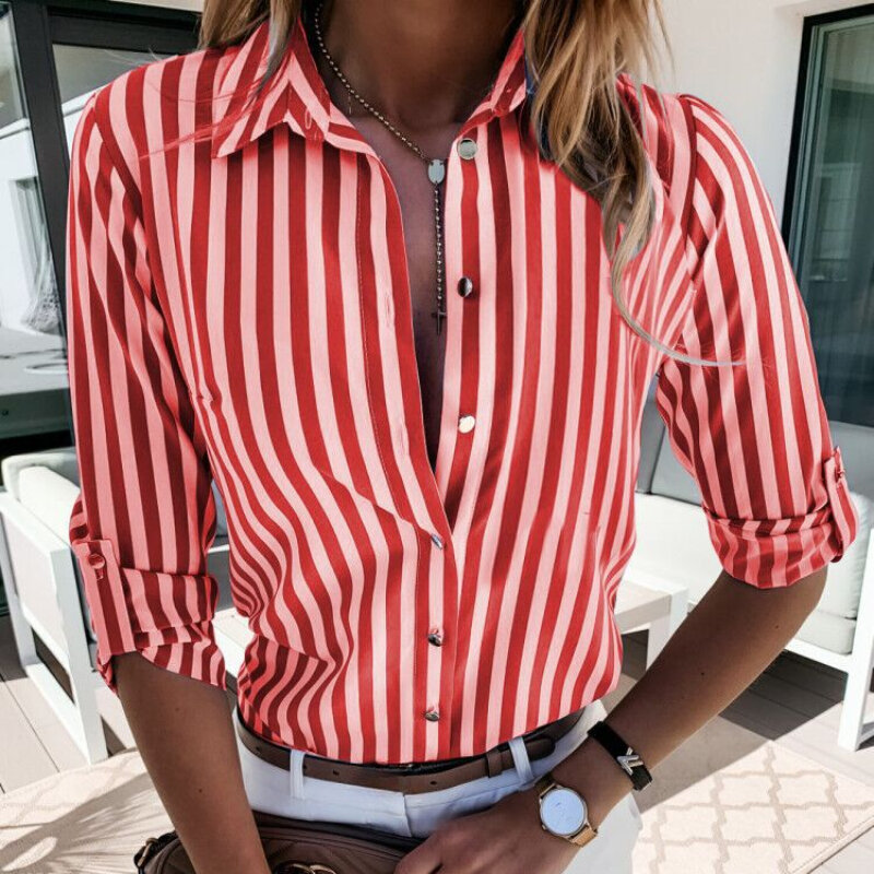 Casual Striped Shirts for Women 2024 Autumn Vintage Women's Shirts and Blouses Fashion Elegant Youth Female Tops Button Up Shirt