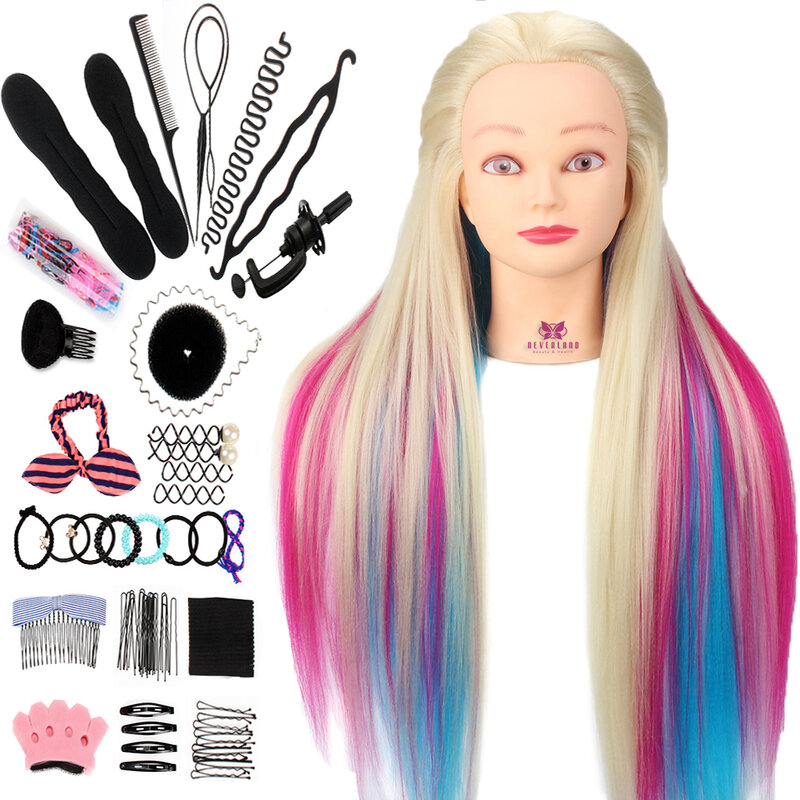 Neverland 29 Polegada colorido cabelo sintético manequim cabeça para hairstyles cabeleireiro formação cabeça boneca manequim braçadeira acessórios