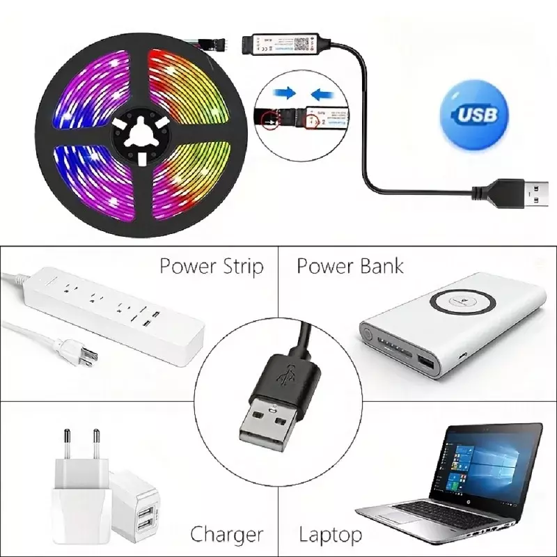Tira de luces Led 5050 RGB con Bluetooth, 1-30M, 5V, USB, retroiluminación de TV, decoración de habitación, cinta de lámpara Led, cinta Flexible de diodo