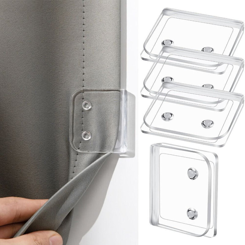 Clips para Cortina de ducha de 4 piezas, Material ABS transparente, fácil instalación, No requiere perforación, mantiene su cortina segura