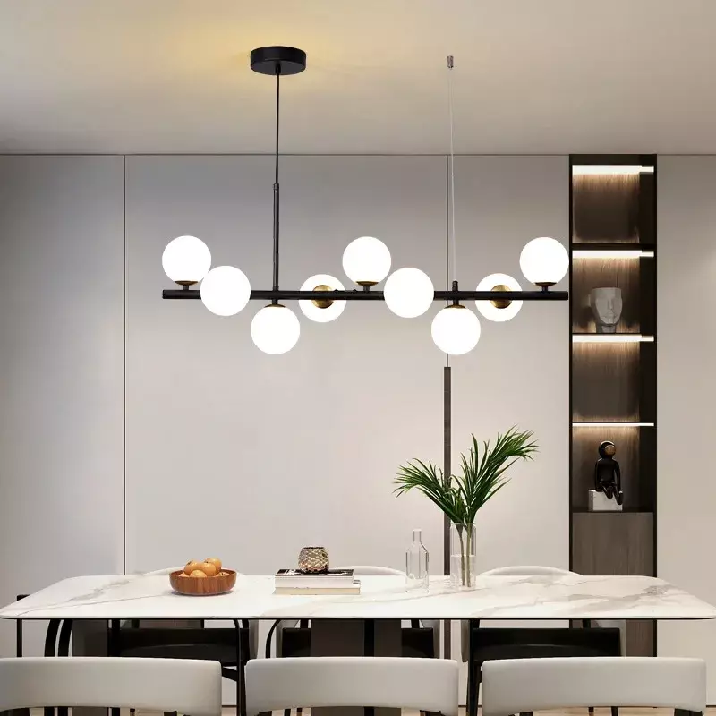 Lampada a sospensione nordica moderna a LED con sfera di vetro a luce dorata a 9 teste per la cucina, soggiorno, sala da pranzo, Design dell'apparecchio di illuminazione a sospensione