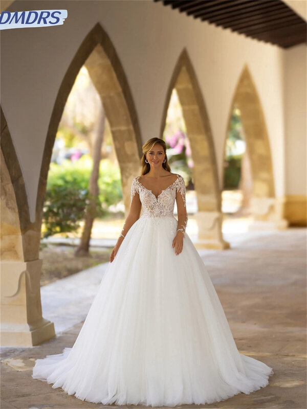 Charming V-neck Evening Dress 2024 Elegant A-line Prom Gown Charming long-sleeved Evening Gowns Vestidos De Novia