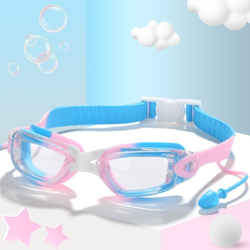 Kacamata renang Anti kabut pandangan lebar kacamata renang tahan air dengan sumbat telinga kacamata selam silikon kacamata renang Olahraga Air