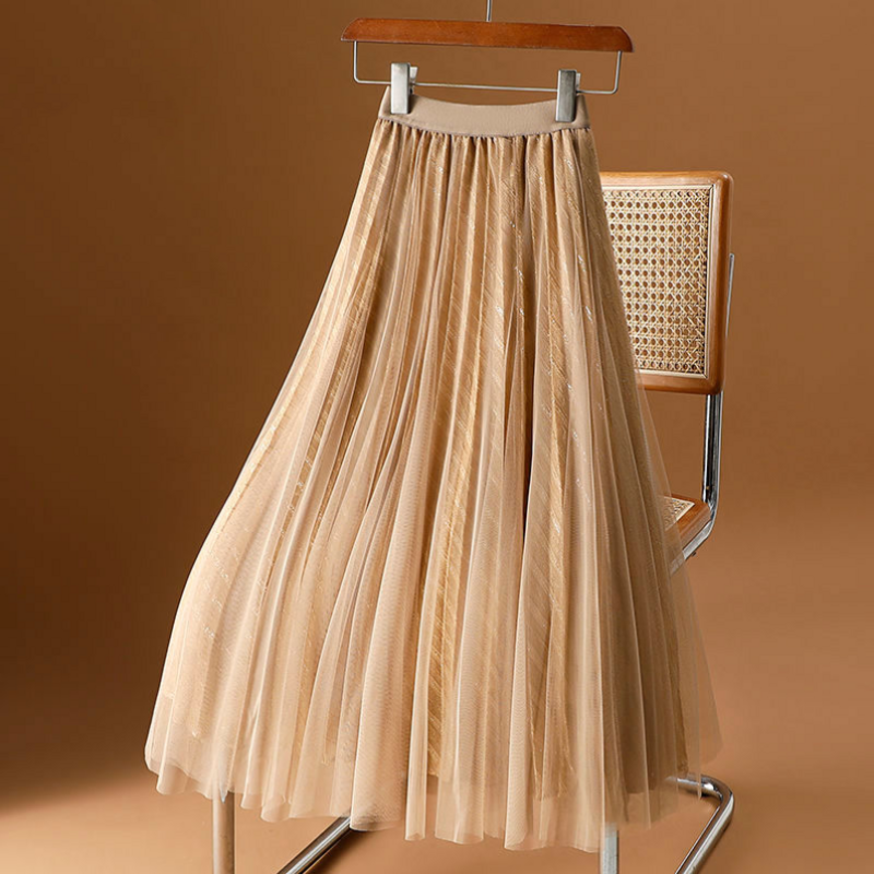 2024 New Brilliant Silk Skirt High Waist Slimming Hundred Pleats Mid Length Skirt Women's Autumn Mesh Skirt Half Length Skirt