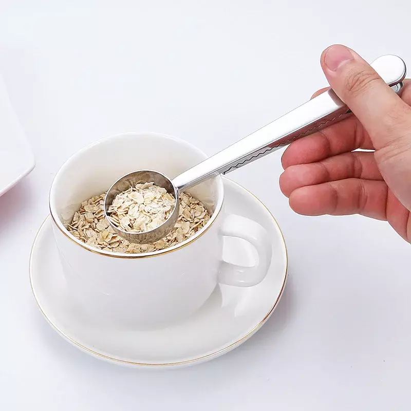 Two-in-one Stainless Steel Coffee Spoon Multi-functional Coffee Bean Measuring Spoon Milk Powder Flour Sealing Clip Spoon