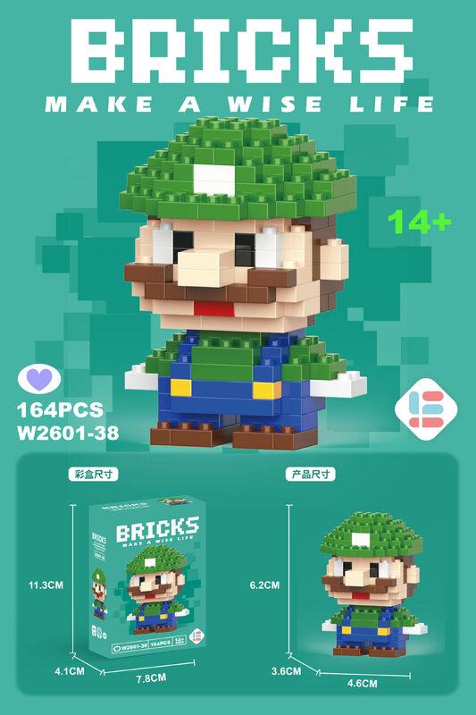 ตัวต่อซูเปอร์มาริโอบรอสของเล่นบล็อกตัวต่อตัวต่อตัวการ์ตูน Luigi