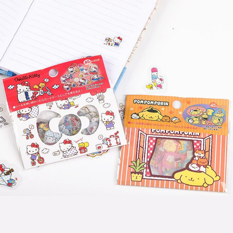 Pegatina decorativa Sanrio, paquete de Pegatinas transparentes de PVC, Kawaii japonés, HelloKitty, Kuromi, Cinnamoroll