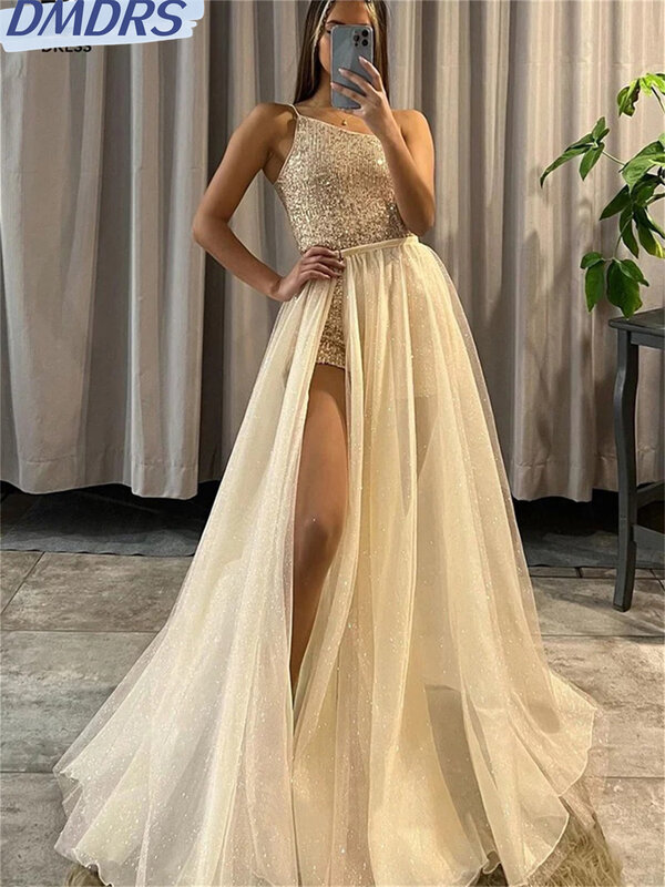 Gaun pengantin tanpa lengan seksi 2024 gaun pengantin belahan samping menawan jubah pengantin panjang lantai Satin klasik Vestidos De Novia
