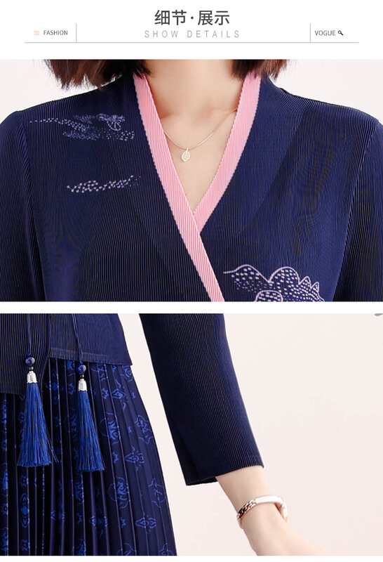 Vestido mágico plisado de estilo chino para mujer, traje con estampado Retro, cuello en V, grande, estilo occidental, Primavera, 2024
