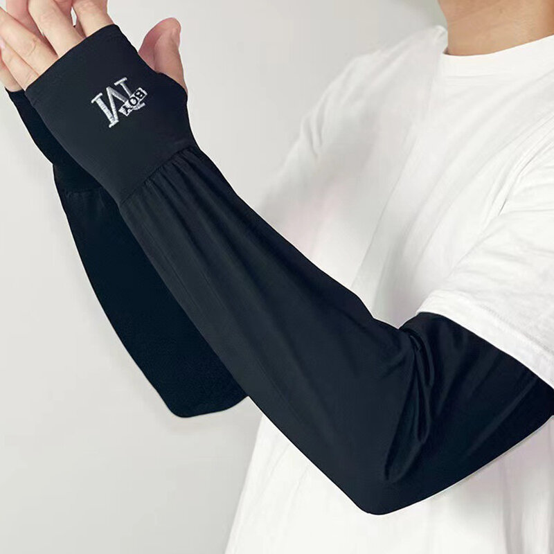 New Loose Sunscreen Arm Sleeve Ice Silk Elastic Long Sleeve Arm Sleeve Large Sun Protection Sleeve Simple Outdoor Sports Sleeves