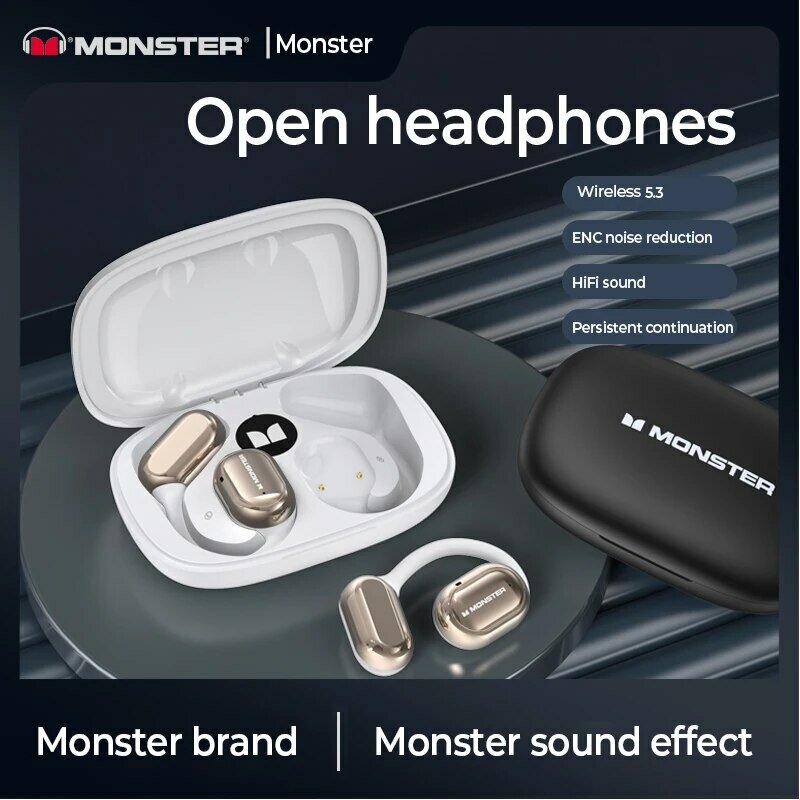 Monster Open Draadloze Oortelefoons, Hifi Geluidskwaliteit, Gaming Mode Lage Latentie Headset