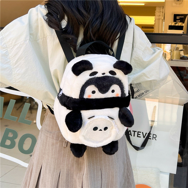 2024 Panda Pinguin Rucksack niedlichen Cartoon Kinder Puppen tasche Plüsch Mini Buch Tasche Geschenk