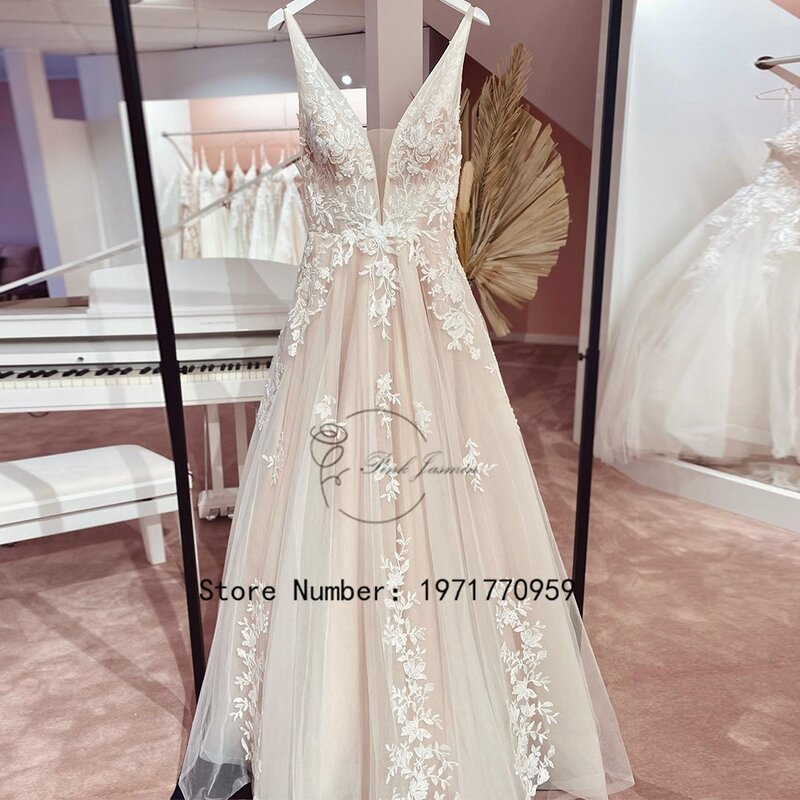 Suknie ślubne z głębokim dekoltem w kształcie kości słoniowej dla kobiet 2023 nowy wspaniały aplikacja elegancka koronka kort sukni ślubnych
