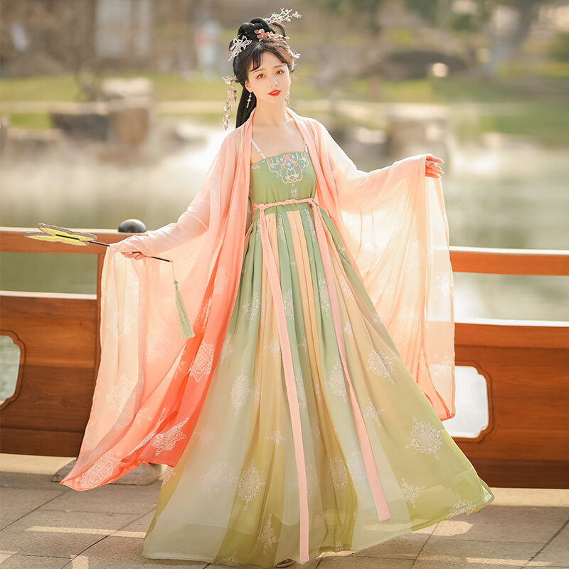 Hanfu فستان المرأة القديمة الصينية التقليدية التطريز فستان الأميرة امرأة الجنية تأثيري حلي تانغ دعوى الزي الطرف