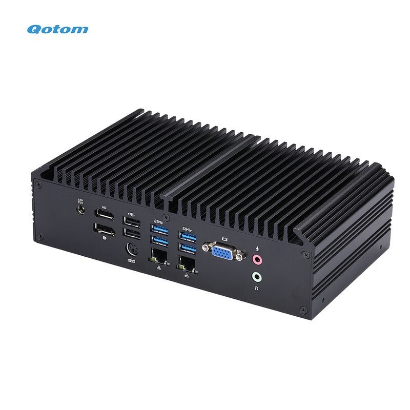 Mini PC Celeron 4305U 5205U, doble núcleo, LAN Dual, puertos COM, Qotom, sin ventilador, Industrial, 3 unidades