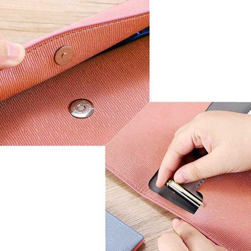 PU Leather A4 File Folder Document Holder Waterproof Portfolio Envelope Folder Case With Snap Closure Pink