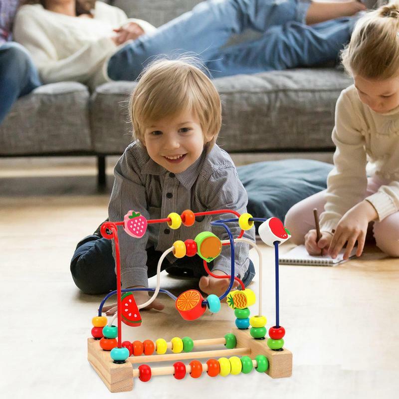 Mainan manik labirin edukasi anak-anak 18, mainan manik lingkaran edukasi kayu portabel untuk belajar menghitung