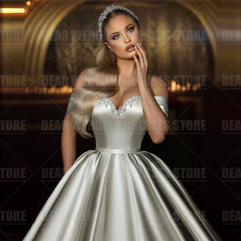 아랍 화려한 웨딩 드레스, A 라인 여성용 오프 숄더 스팽글 연인 정장, 우아한 신부 가운