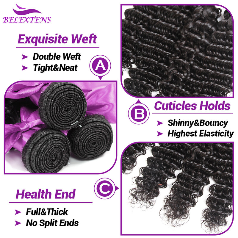 18 20 22 inch Deep Wave Bundles Brazilian Raw Human Hair Bundles 12A Top Quality Thick Hair Bundles Weaving Delivery 3 to 5 Days