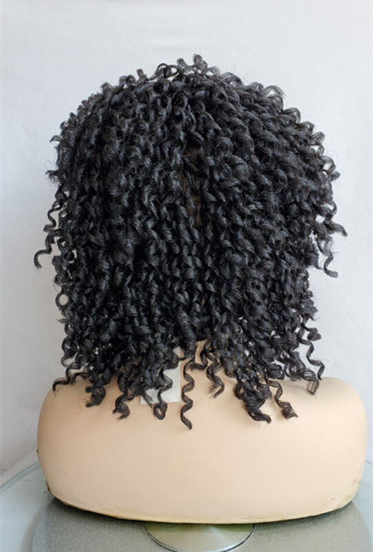 Wig wanita berombak panjang coklat tua, Wig rambut sintetis penuh keriting alami untuk wanita dengan poni penuh
