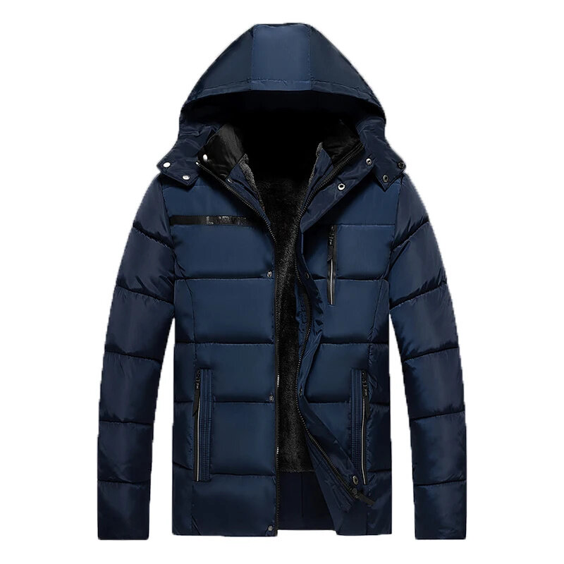 Jaket pria musim dingin, jaket pria musim dingin kasual Mode tahan angin tetap hangat warna Solid bertudung dapat dilepas 2024