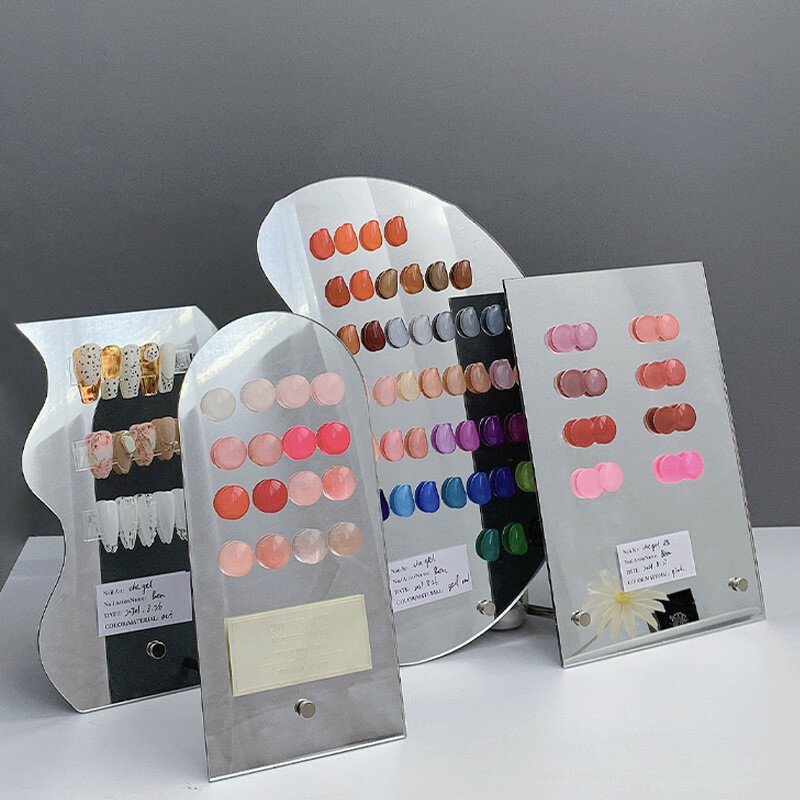Ins Mirror-tablero de exhibición de puntas falsas de acrílico Irregular, tarjeta de Color de vidrio, soporte de exhibición de arte de uñas, estante de exhibición de manicura