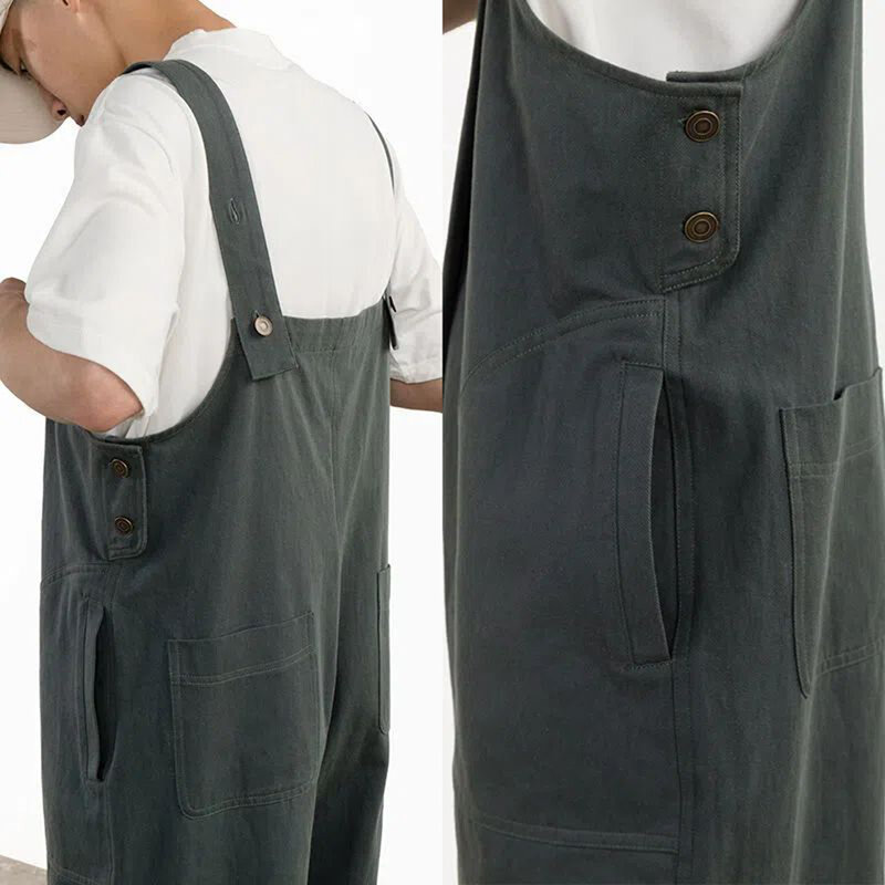 Streetwear macacão masculino calças soltas carga estilo japonês homens sólidos oversize moda casual trabalho geral
