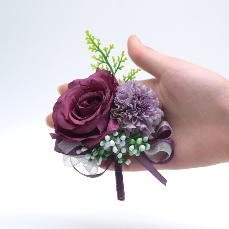 Gading pergelangan tangan korsase pengiring pengantin wanita bunga buatan tangan sutra buatan gelang bunga mawar untuk dekorasi pesta dansa pernikahan