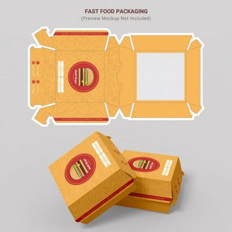 Produk kustom kotak Burger Kraft kardus cetakan LOGO kustom ramah lingkungan daur ulang Biodegradable