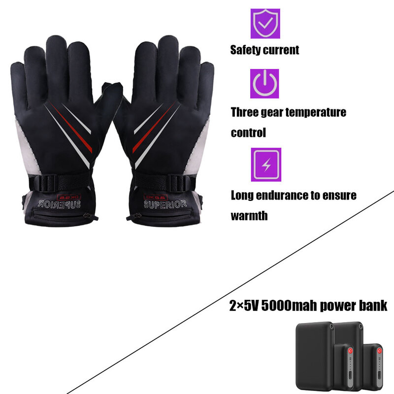 Лыжные перчатки с электроподогревом, перезаряжаемые трехскоростные мотоциклетные теплые перчатки с контролируемой температурой, теплые зимние спортивные перчатки для активного отдыха