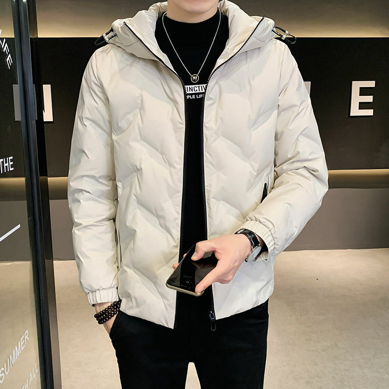 Мужская зимняя куртка на белом утином пуху, однотонная Толстая короткая куртка с капюшоном, модель H431, 2023