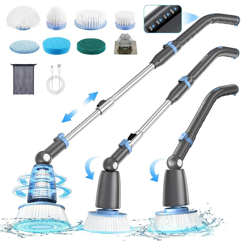 Multifunctional Electric Cleaning Brush Cordless Handheld Shower Scrubber Spin Cleaner with 7PCS Heads Bathroom Kitchen Tool