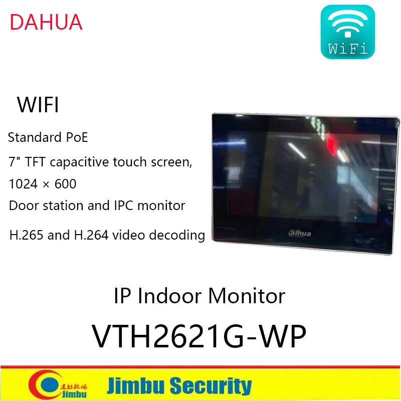 Dahua VTH2621G-WP IP Monitor dalam ruangan bel pintu Video interkom H.265 Wi Fi PoE 7-inci TFT sentuh multibahasa asli