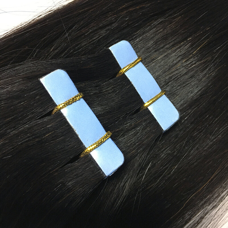 Straight Tape In Human Hair Extensions Natural Hair Extensions 1B 100% Remy Skin Weft  Adhesive Glue On For Salon High Quality
