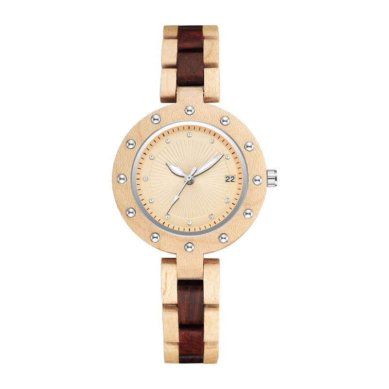 FANDAO drewniany zegarek damskie kwarcowe zegarki na rękę z drewna różanego z drewna orzechowego drewniane bransoletki z zegarkiem na nadgarstek
