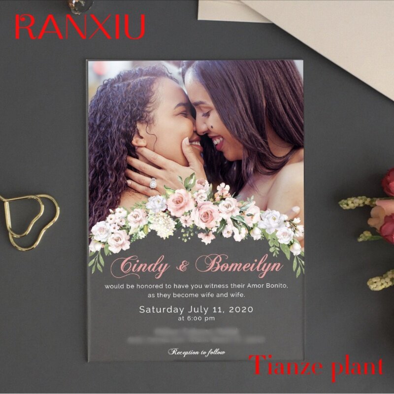 Cartão transparente personalizado do convite do casamento da impressão UV acrílica, cartão impresso