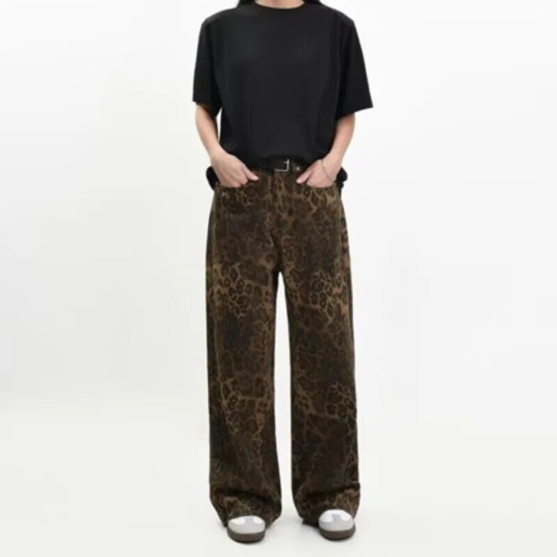 Jeans feminino solto de cintura alta, padrão retro americano original, tendência feminina, irmã real, calça casual, novo, 2024