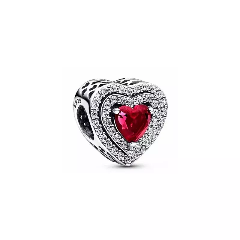 Hochwertiger Schmuck 925er Sterling silber herzförmiger Halsketten ring, rotes Set mit passendem Design, originales Pandora-Armband