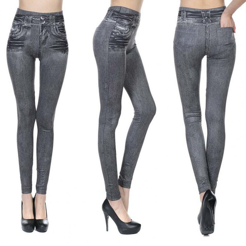 Sztuczny jeans legginsy do podnoszenia bioder bezszwowe z wysokim stanem, podnoszone na tyłek spodnie dla kobiet, dopasowane, elastyczne, jednolity kolor do kostek dla pani