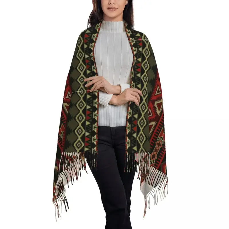 Geometrische Ornament Keramiek Behang Textiel Web Kaarten Vrouwen Pashmina Sjaal Wraps Franje Sjaal Lang Groot