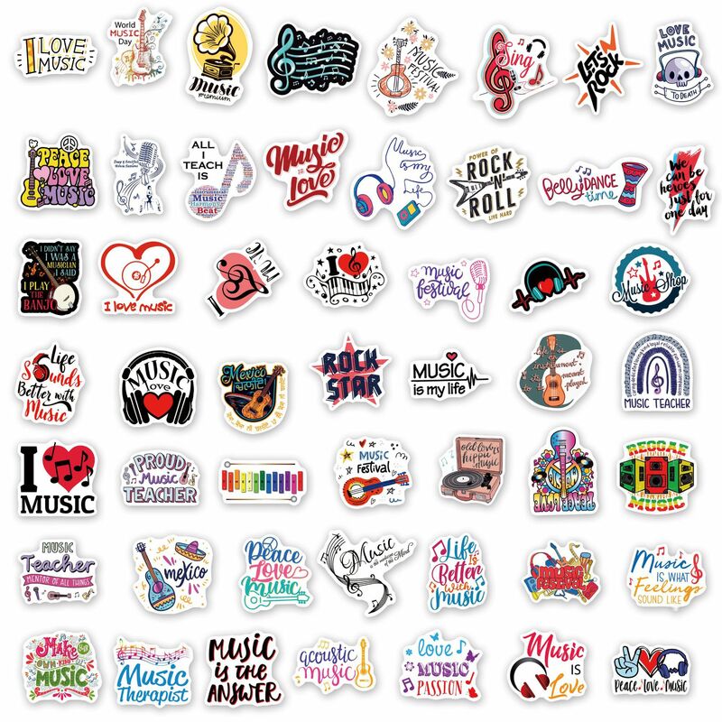 50 buah stiker grafiti seri musik segar cocok untuk helm Laptop Dekorasi Desktop mainan stiker DIY grosir
