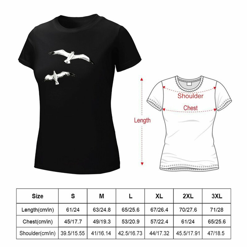 T-shirt manga curta com gaivotas, tops engraçados de verão para mulheres