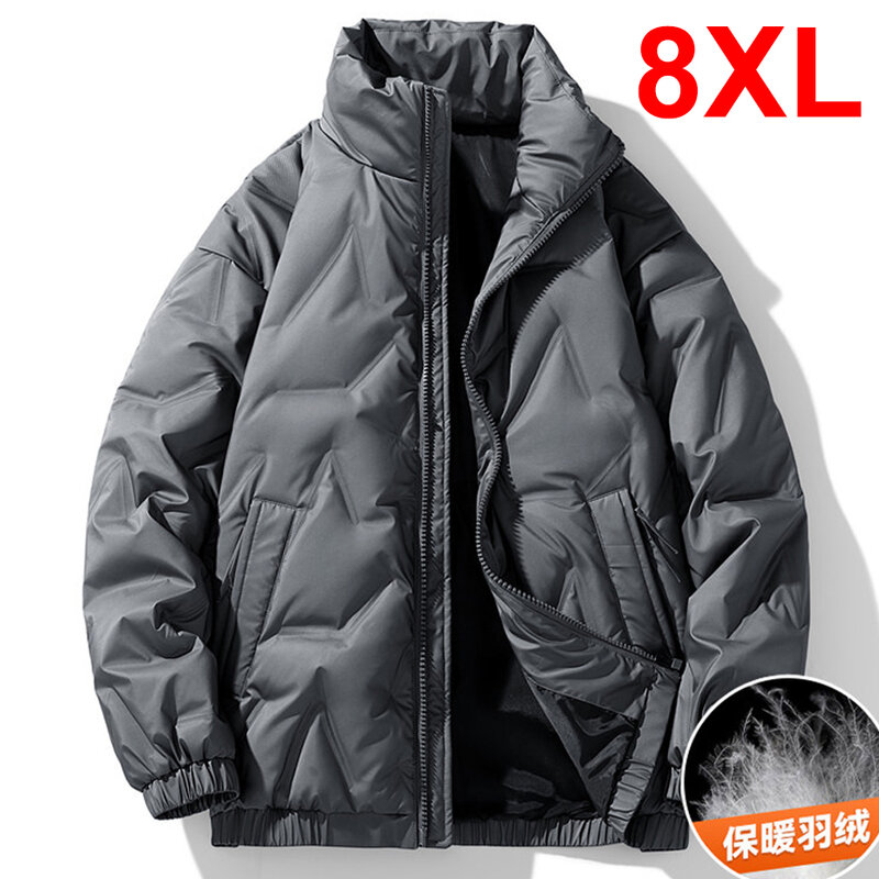 Jaqueta de puffer para baixo monocromática masculina, jaquetas quentes grossas, gola em pé, casaco casual masculino plus size, 8XL, inverno