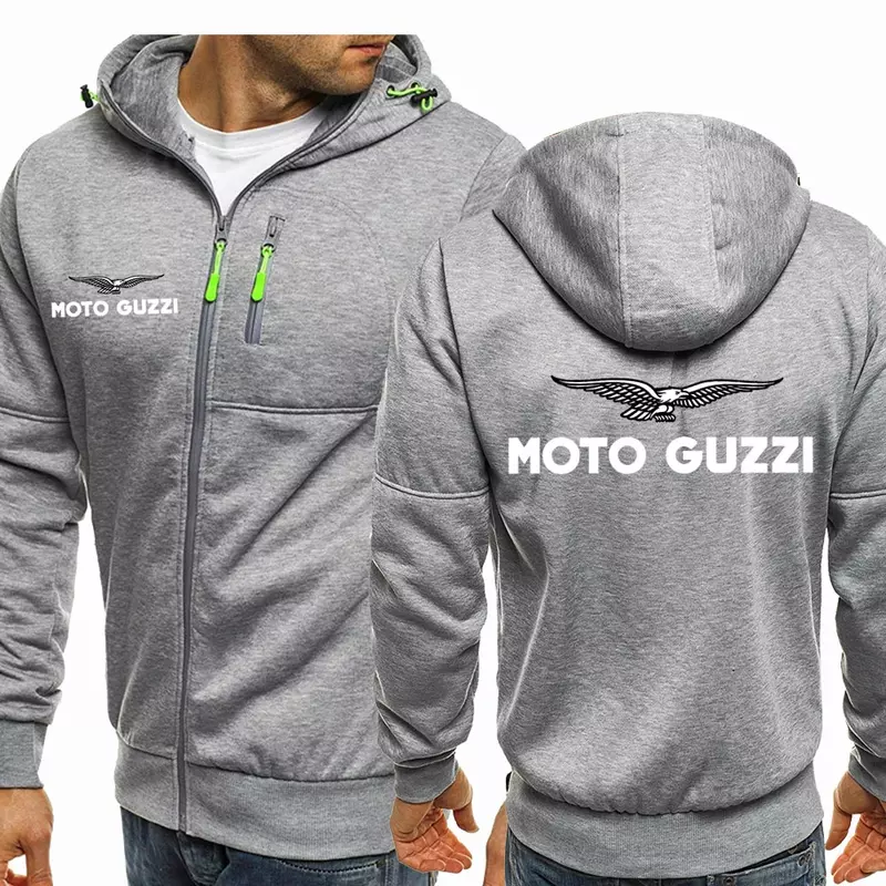 2023 nowa wiosna jesień Moto Guzzi z kapturem męska moda z długim rękawem na suwak bawełniana kurtka Hip-hopowa bluza Harajuku na co dzień