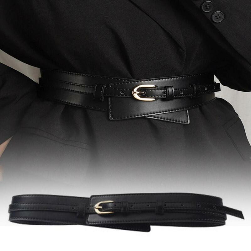 Cintura staccabile in pelle PU cintura elegante con fibbia ad ardiglione cintura larga Vintage per donna cintura larga e morbida
