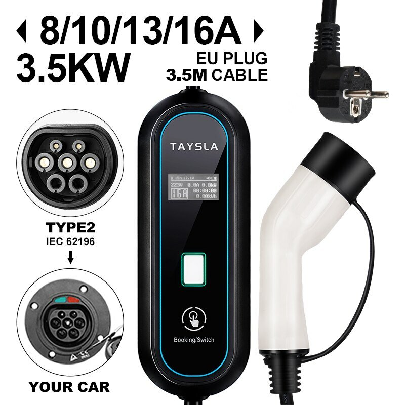 TAYSLA-cargador de coche eléctrico PHANTOM tipo 2, Cable de carga EV tipo 1, estación de carga EV, Wallbox EVSE, 3,5 kW