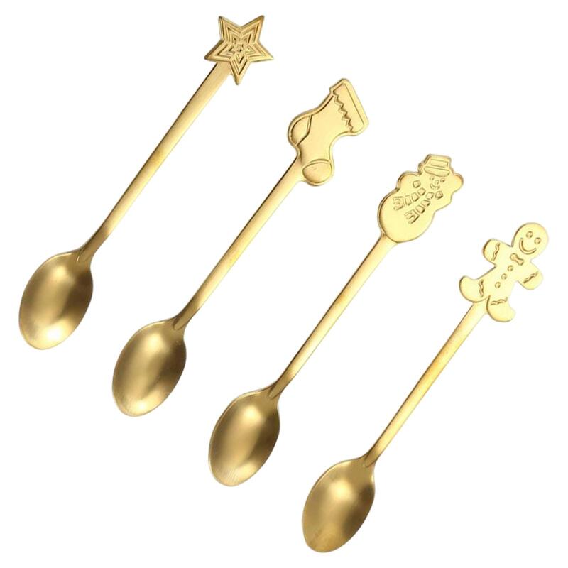 4 Pieces Lovely Christmas Spoons Set Cutlery for Sugar Ice cream