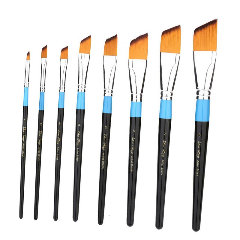 8x Paint Brush Set for Beginner Pros Slanted Tip Professional Wooden Handle Artist Brushes for Oil Gouache Arts Crafts Supplies
